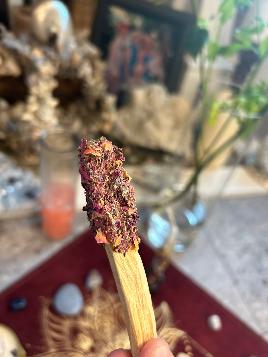 Image of CharlieHaze Copal Dipped Palo Santo Sticks Rolled in rose