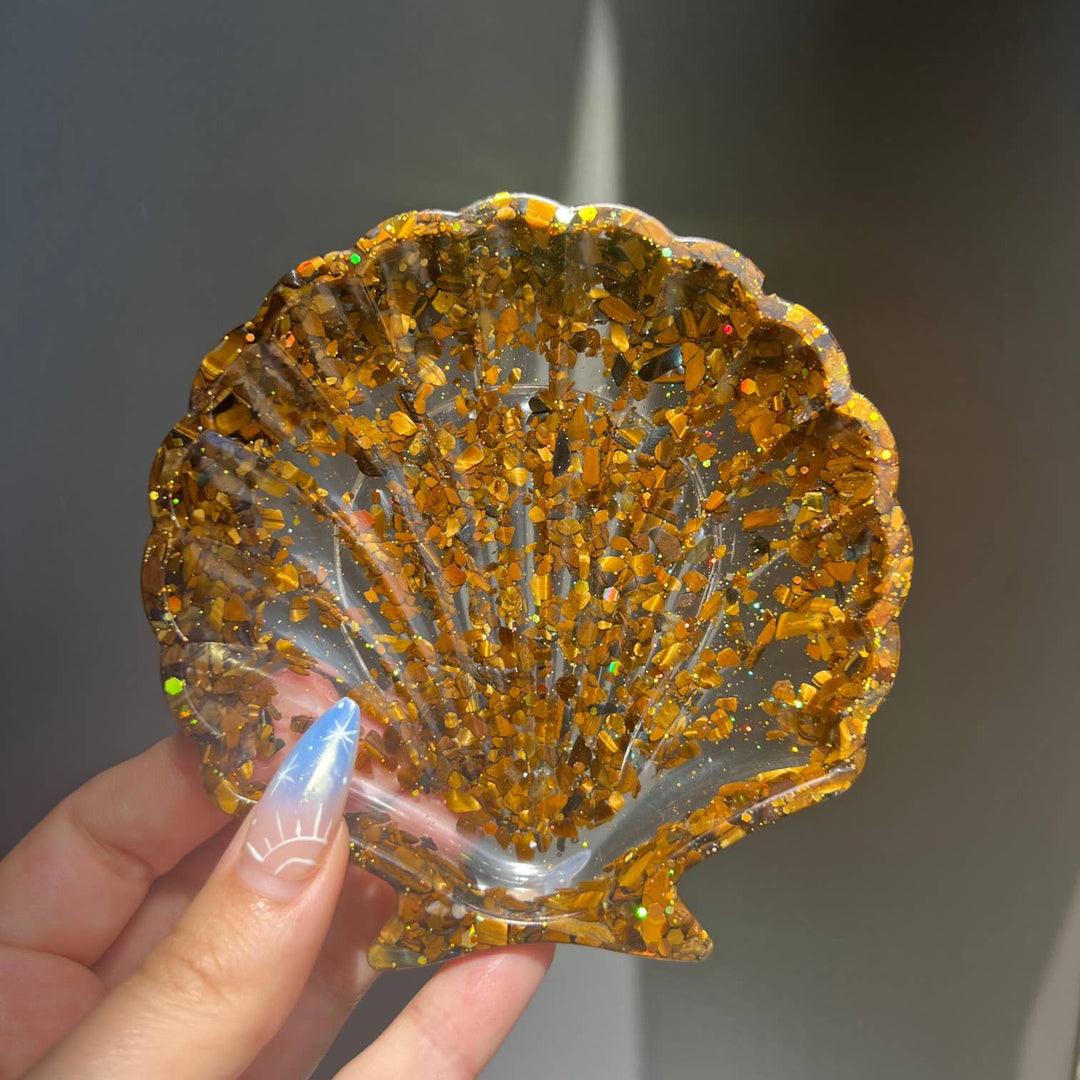 Tiger's Eye Crystal Infused Seashell Resin Bowl