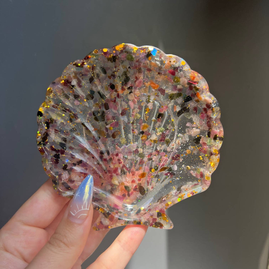 Watermelon Tourmaline Crystal Infused Seashell Resin Bowl