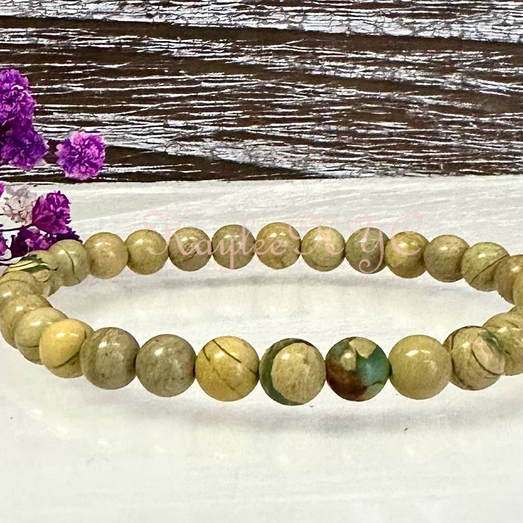 Yellow Unakite Jasper/Chrysoprase 6mm 7.5” Bracelet