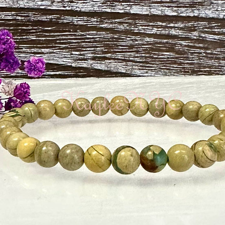 Yellow Unakite Jasper/Chrysoprase 6mm 7.5” Bracelet
