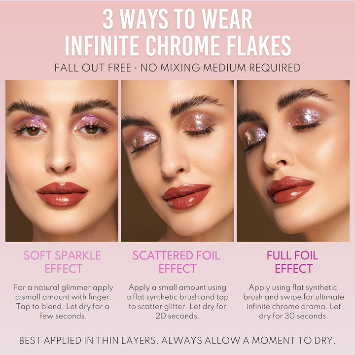 This picture teaches people different ways to use the chrome flakes and how to apply it so you  can create each way.