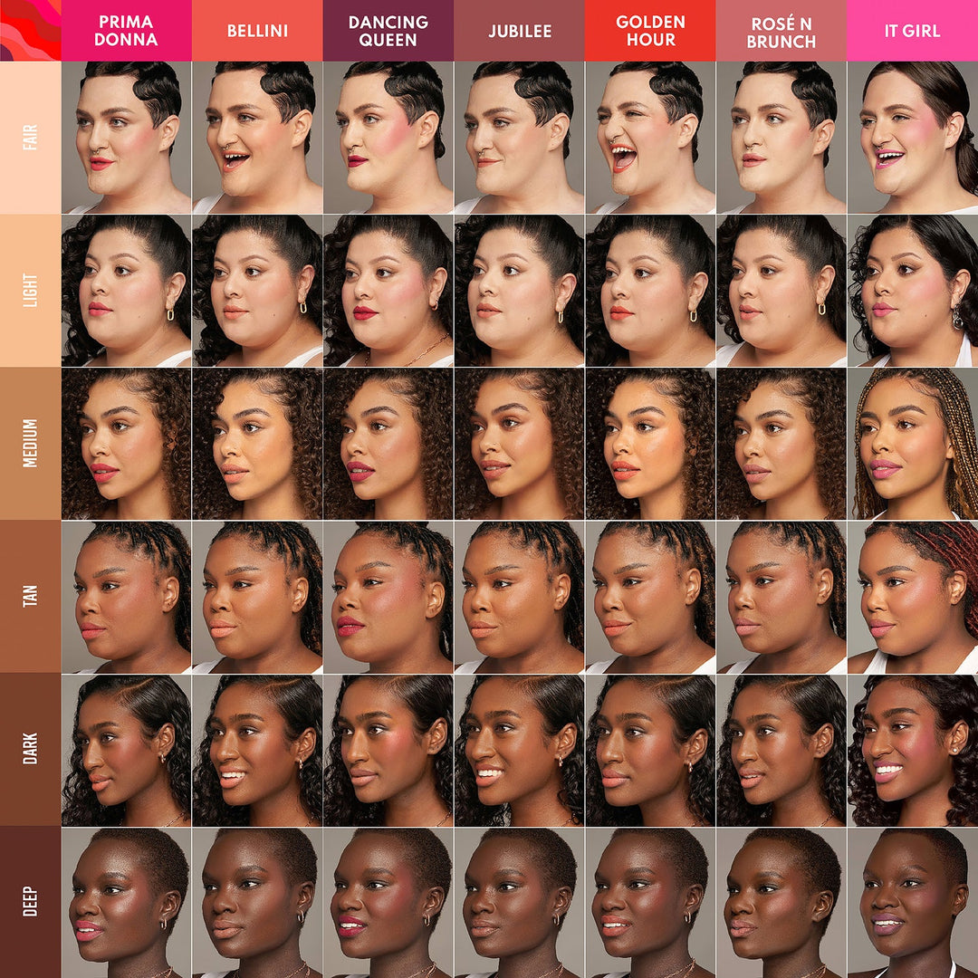 Yummy Skin Blurring Balm powder shown on all skin tones fair, light, medium, tan, dark, deep