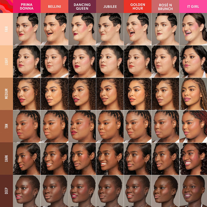 Yummy Skin Blurring Balm powder shown on all skin tones fair, light, medium, tan, dark, deep