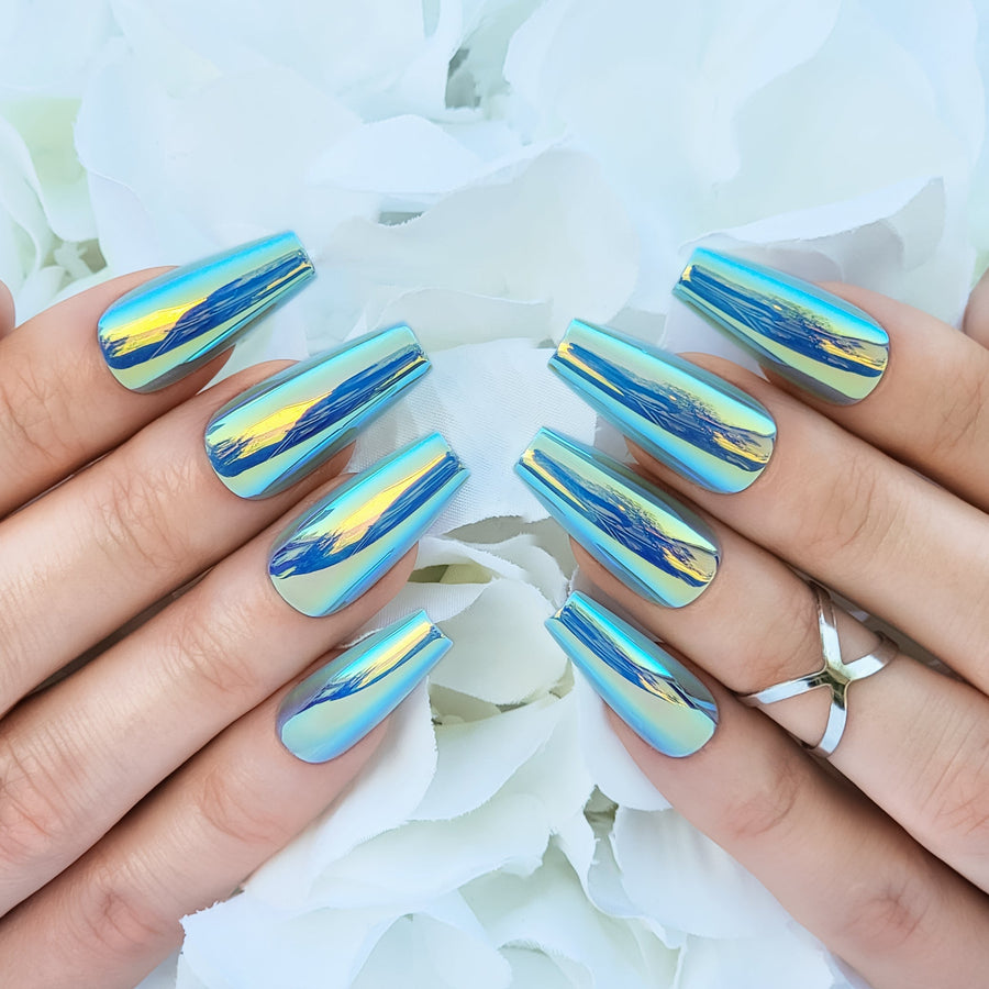 Image of Hypnaughty Chameleon Chrome Coffin Press-On Nails