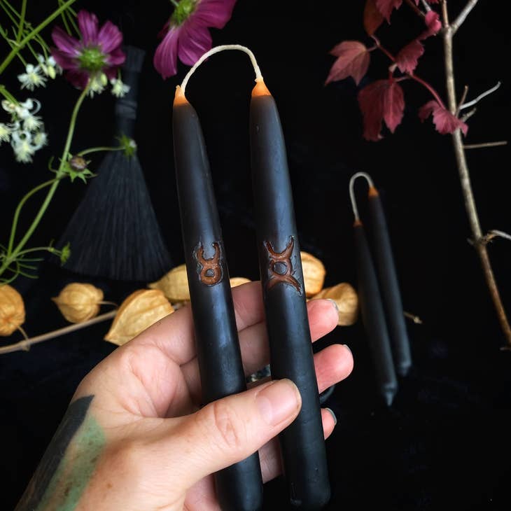 Image of Keven Craft Rituals Hand Dipped Taper Candle Black and Orange