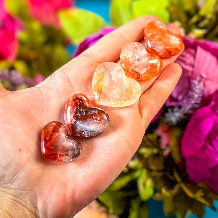 Ethically Sourced Fire Quartz Heart, Red hematoid Quartz Heart