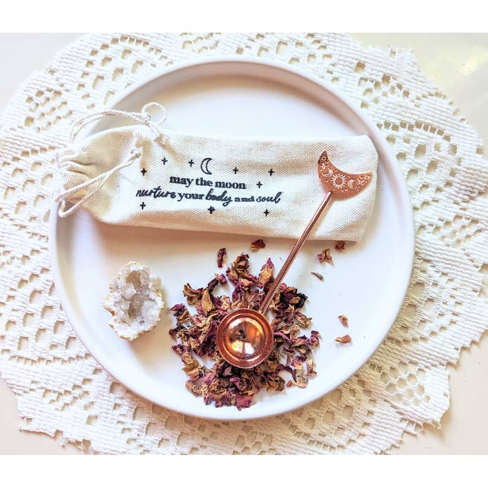 Crescent Moon Copper Engraved Teaspoon Ritual Tea Tool