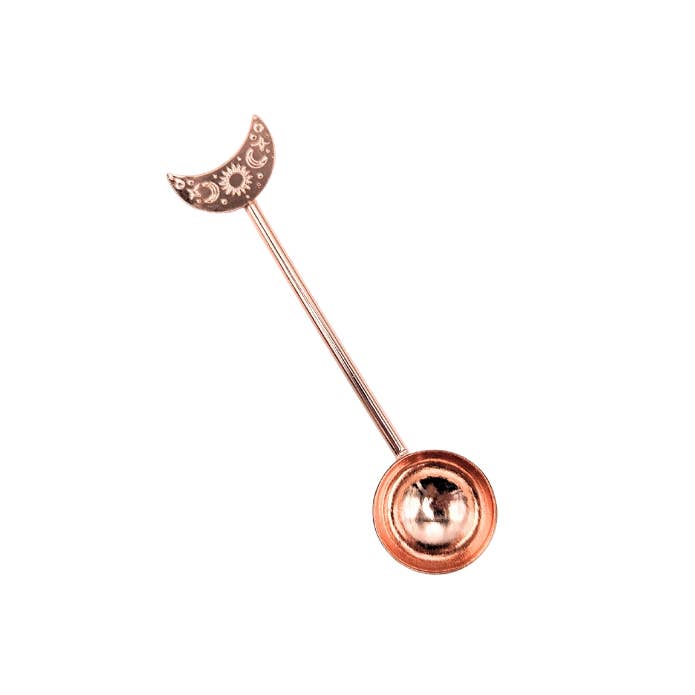 Image of Goddess Provisions Crescent Moon Copper Engraved Teaspoon Ritual Tea Tool