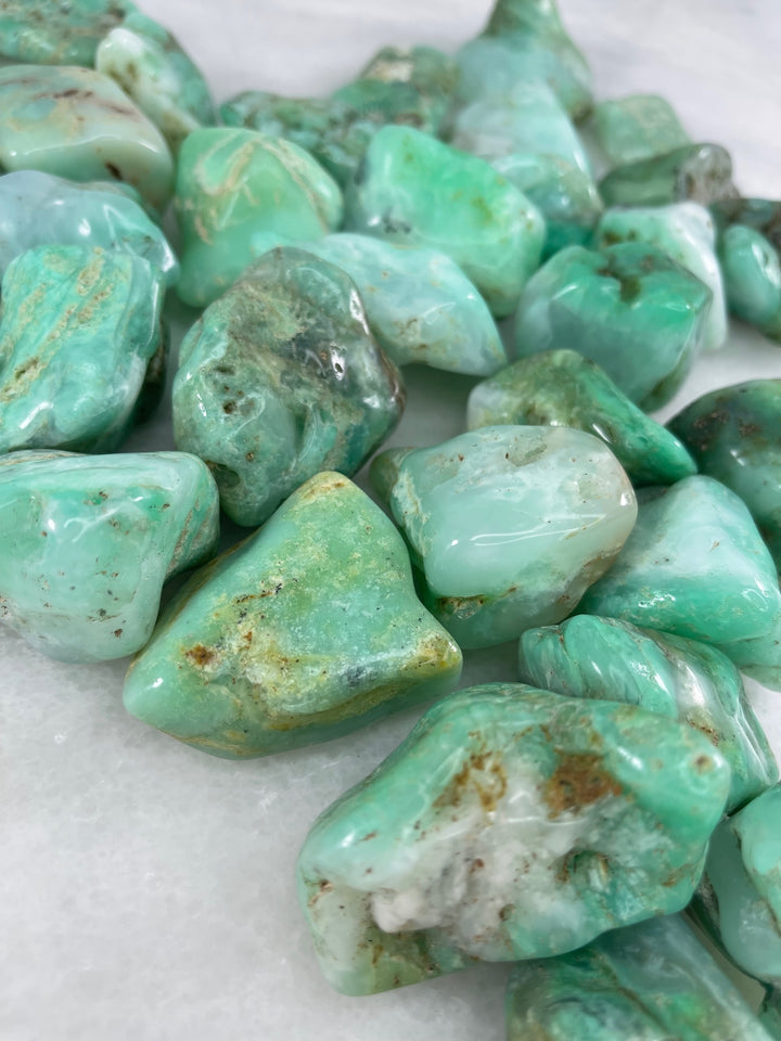 Multiple Chrysoprase Raw Palm Stone