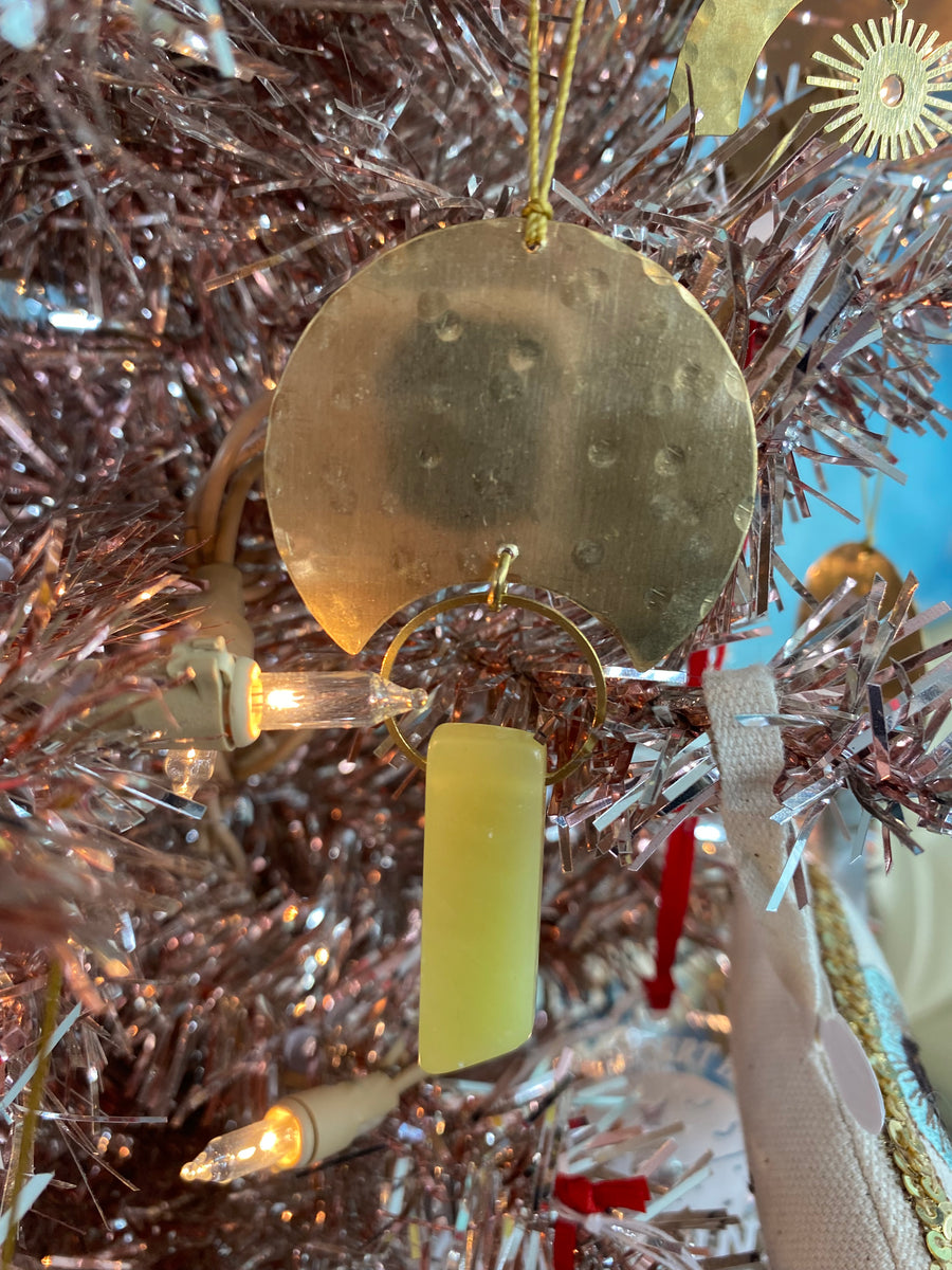 Image of Vida + Luz Gemstone Moon Drop Ornament Lemon jade