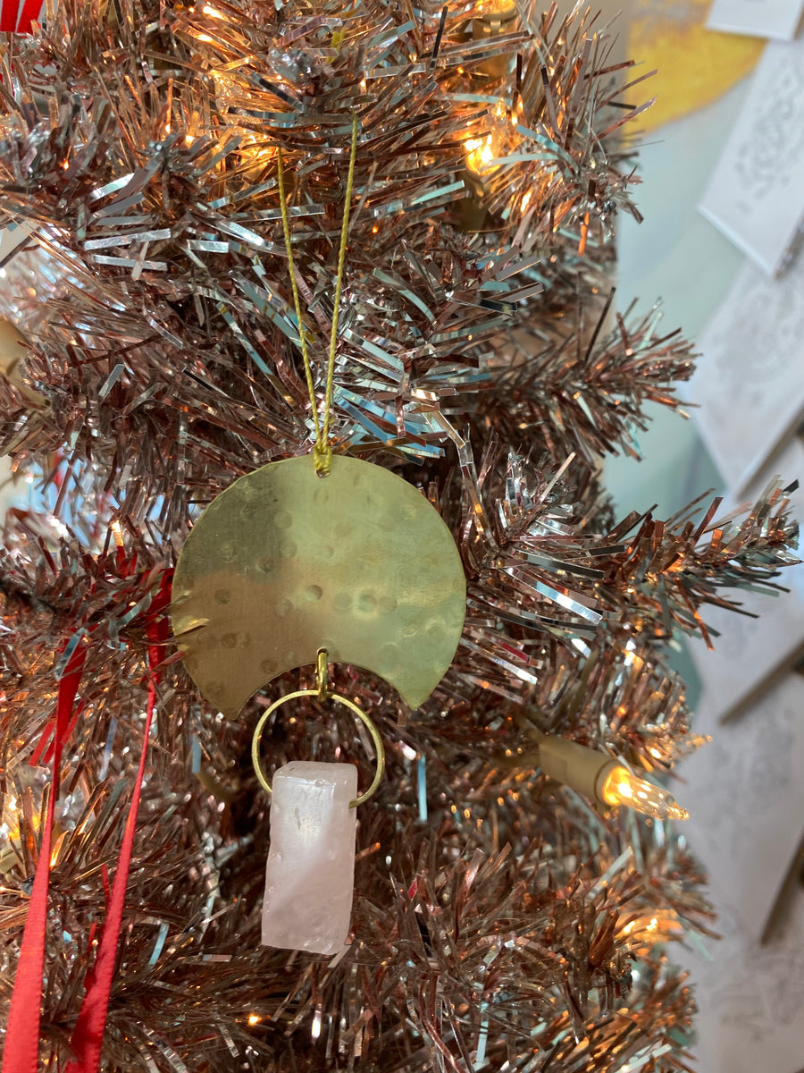 Image of Vida + Luz Gemstone Moon Drop Ornament Rose quartz