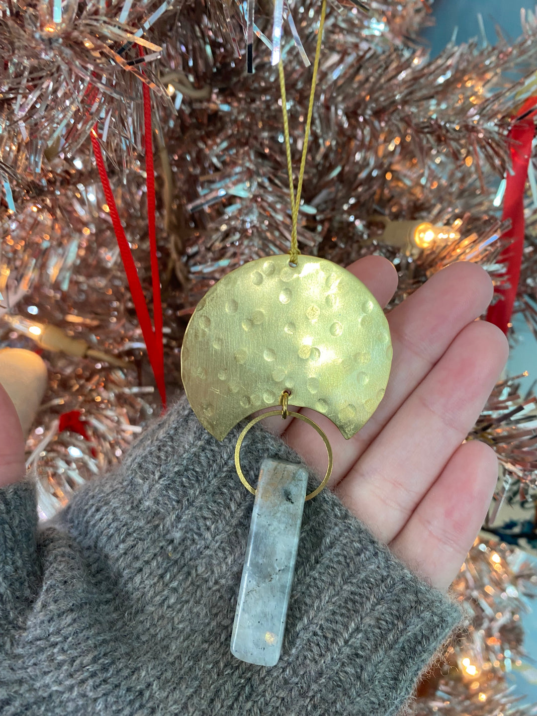 Image of Vida + Luz Gemstone Moon Drop Ornament Labradorite