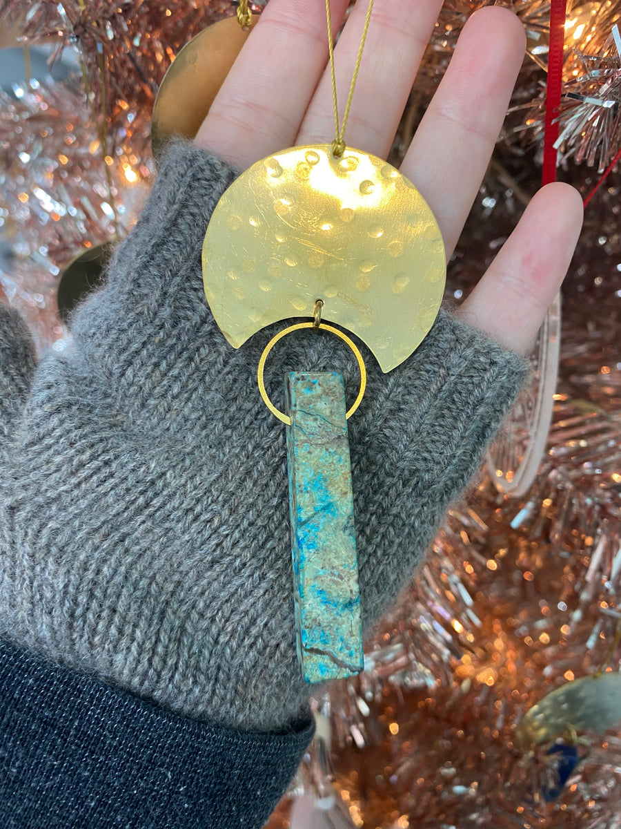 Image of Vida + Luz Gemstone Moon Drop Ornament Ocean jasper