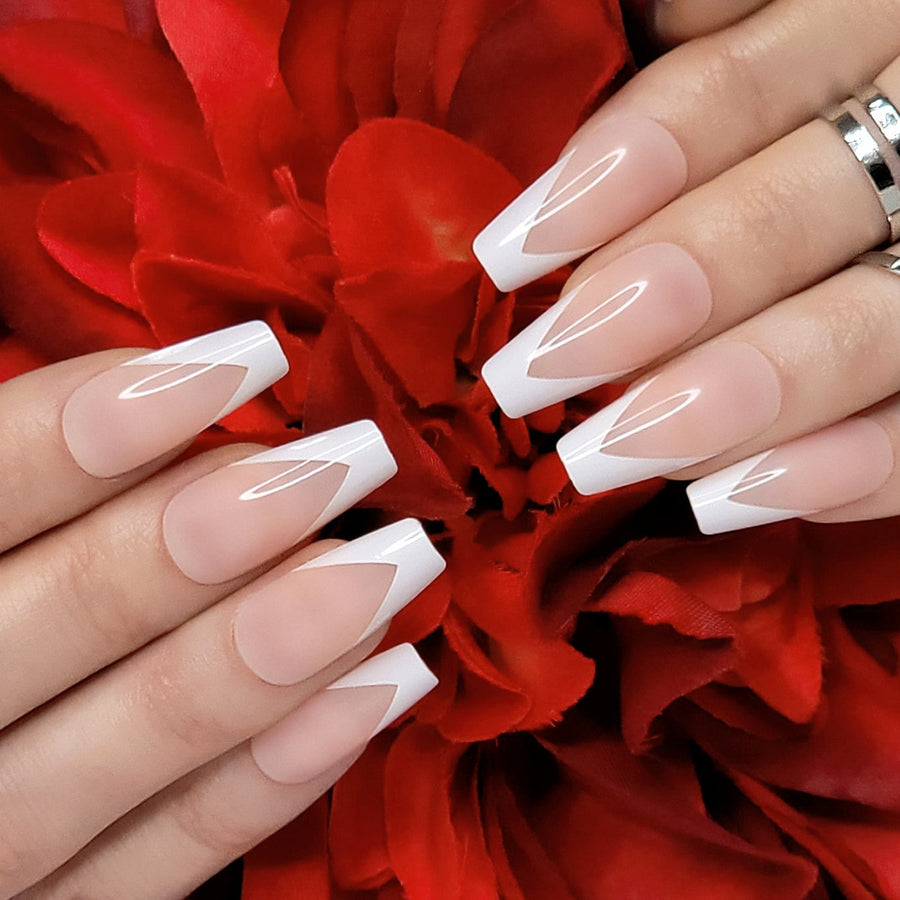 Image of Hypnaughty Modern White French Coffin Press-On Nails