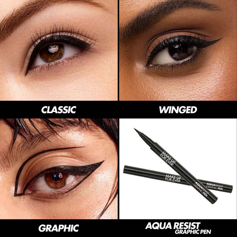 Eyeliner on three different shades and the eyeliner pencil