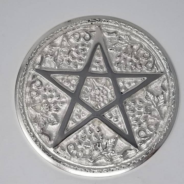 Image of Love & Lust Pentagram Altar Tile Silver Plated 6" Round