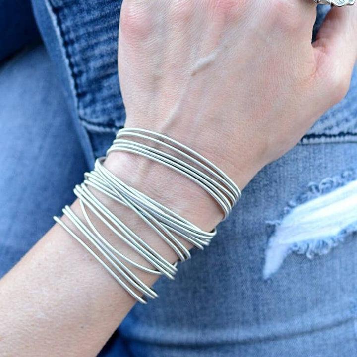 Guitar String Stackable Bracelets Stackable Stretchy Set 5 Silver