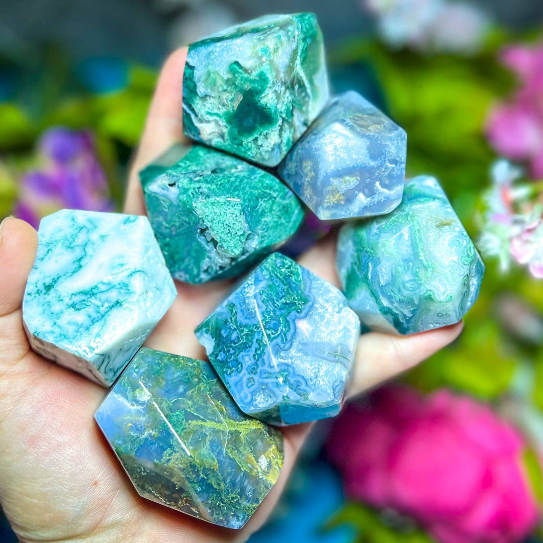 Moss Agate Crystal Freeforms close up