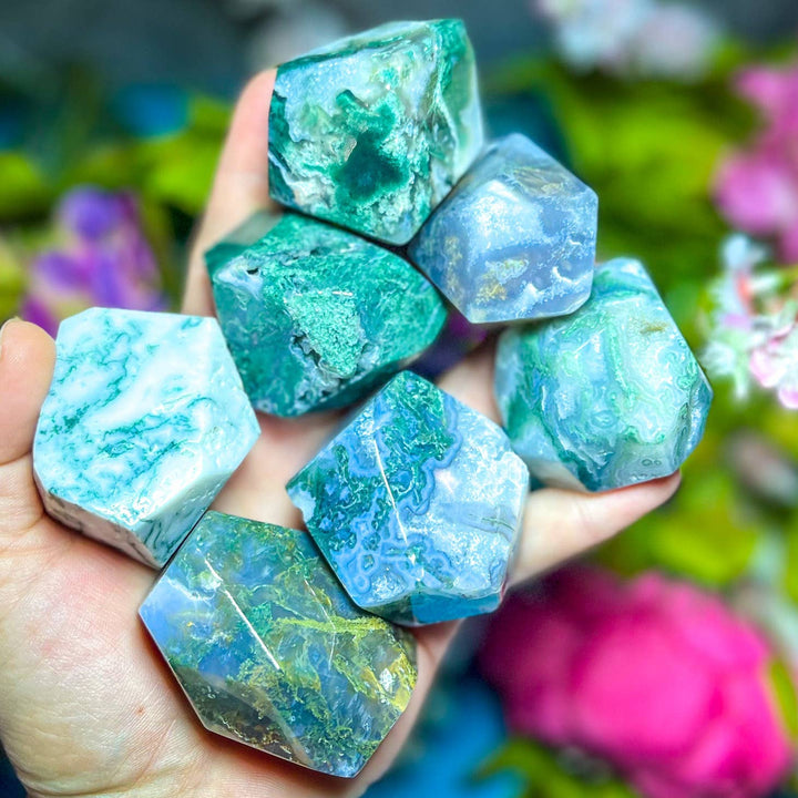 Moss Agate Crystal Freeforms close up