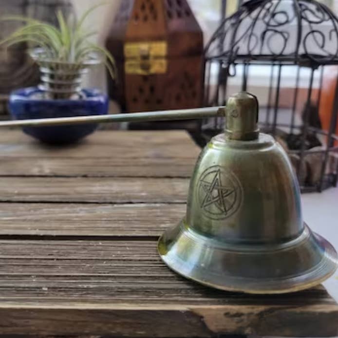 Image of Liv Rocks Brass Candle Snuff - Long Arm Pentagram