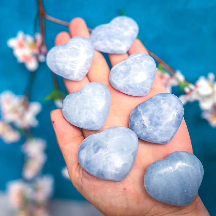 far away Small Blue Calcite Crystal Hearts
