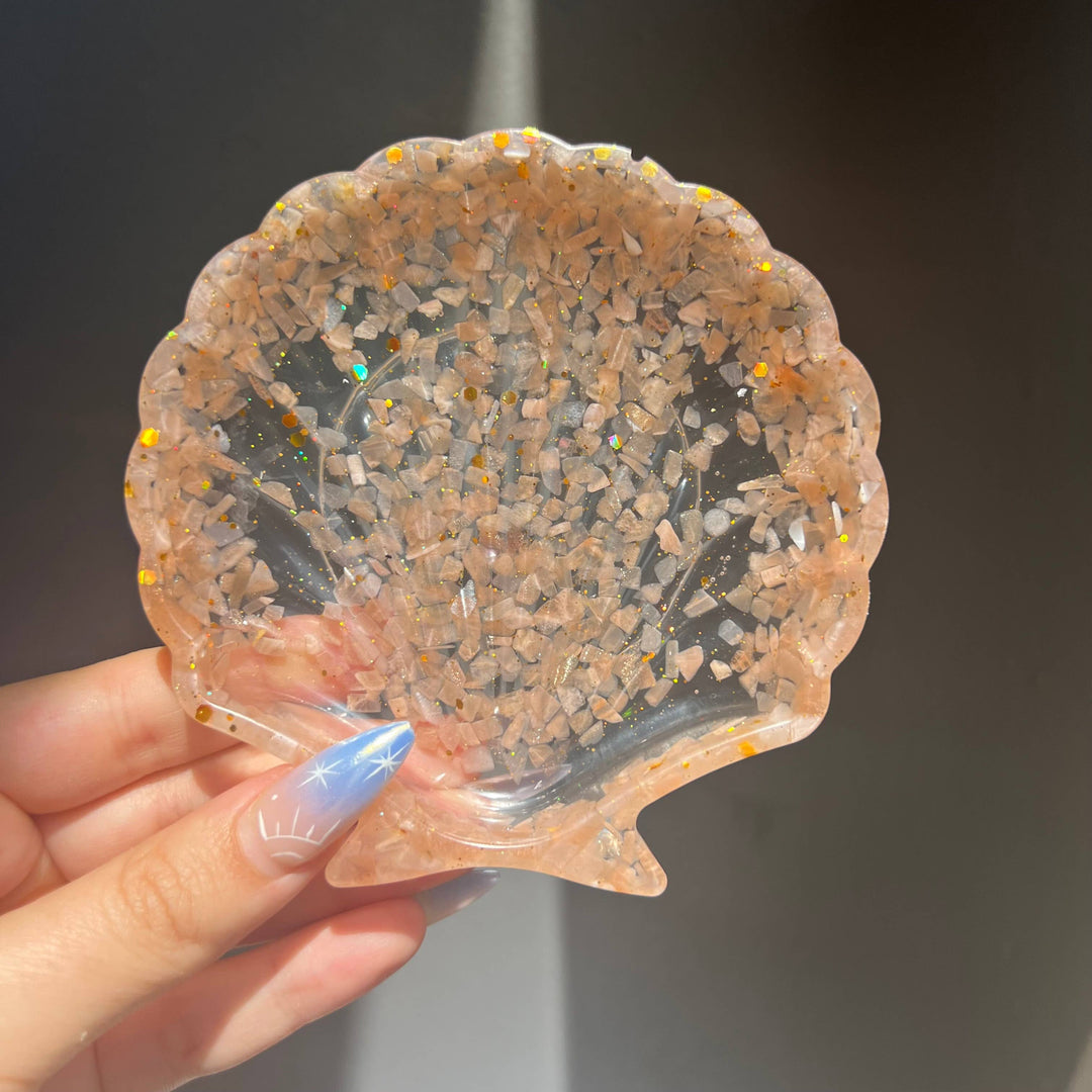 Peach Moonstone Crystal Infused Seashell Resin Bowl