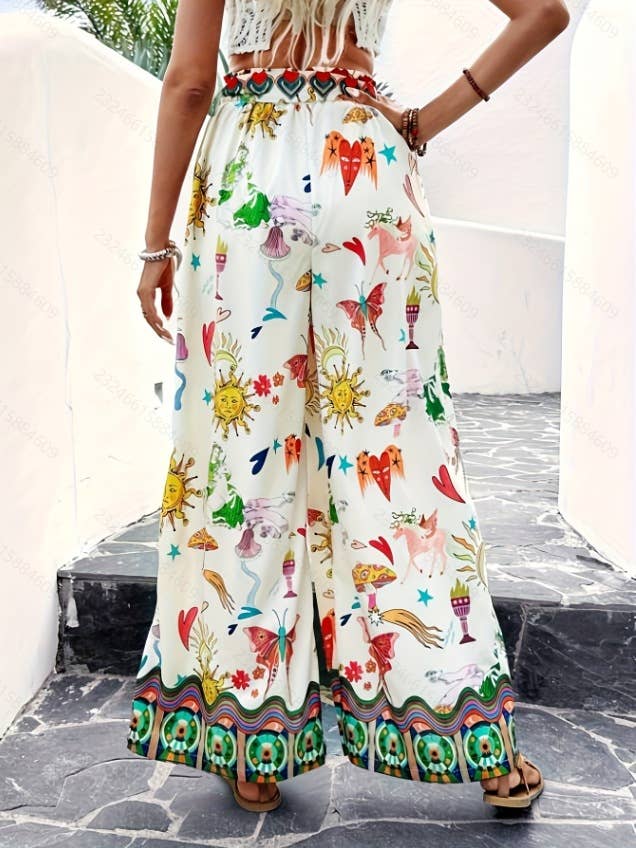 Wonderland & blue Floral print wide leg casual pants