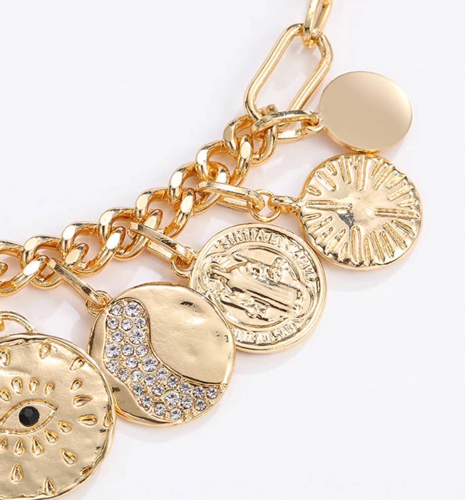 Celestial Multi Charm Paperclip Necklace- 9 COINS
