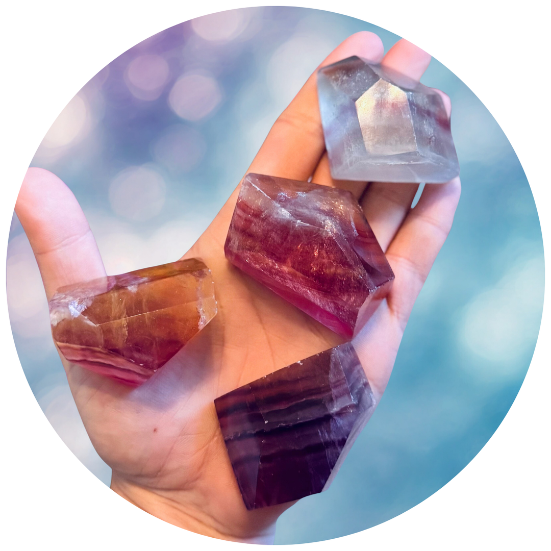 Fluorite Candy Shapes, Polished Fluorite Freeforms, Fluorescent Crystals