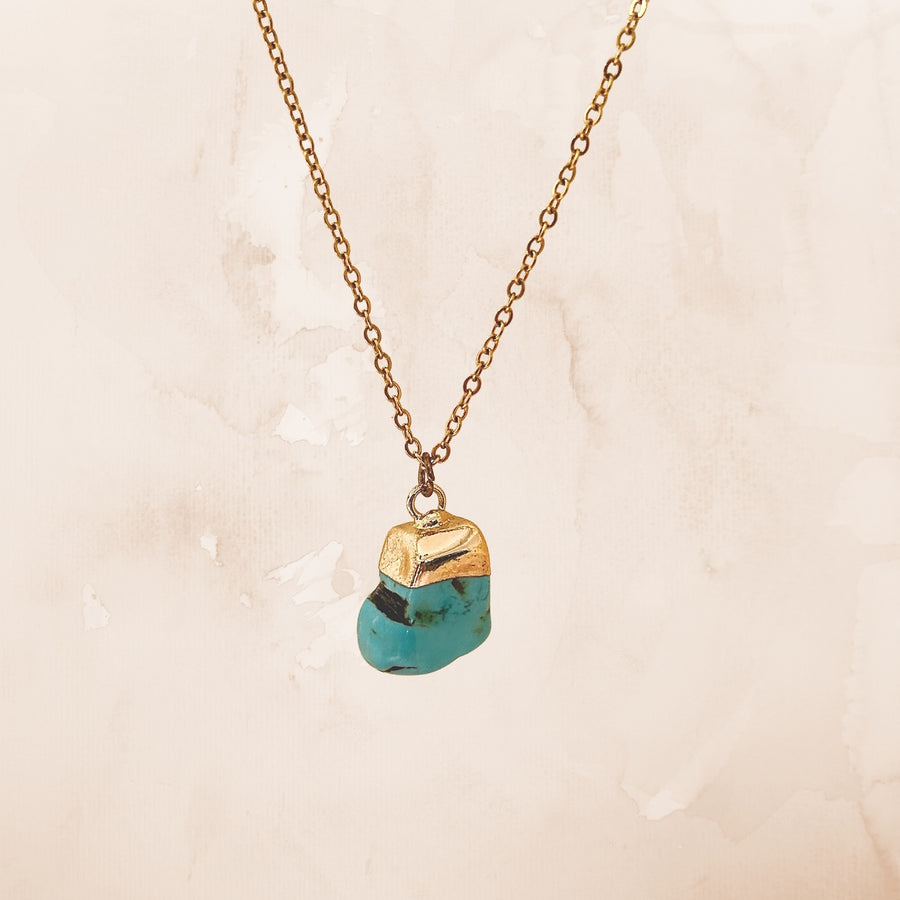 Raw Turquoise Crystal Silver Necklace