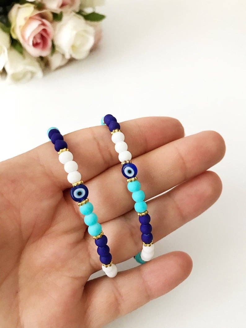 Seed Beads, Greek Evil Eye Bracelet