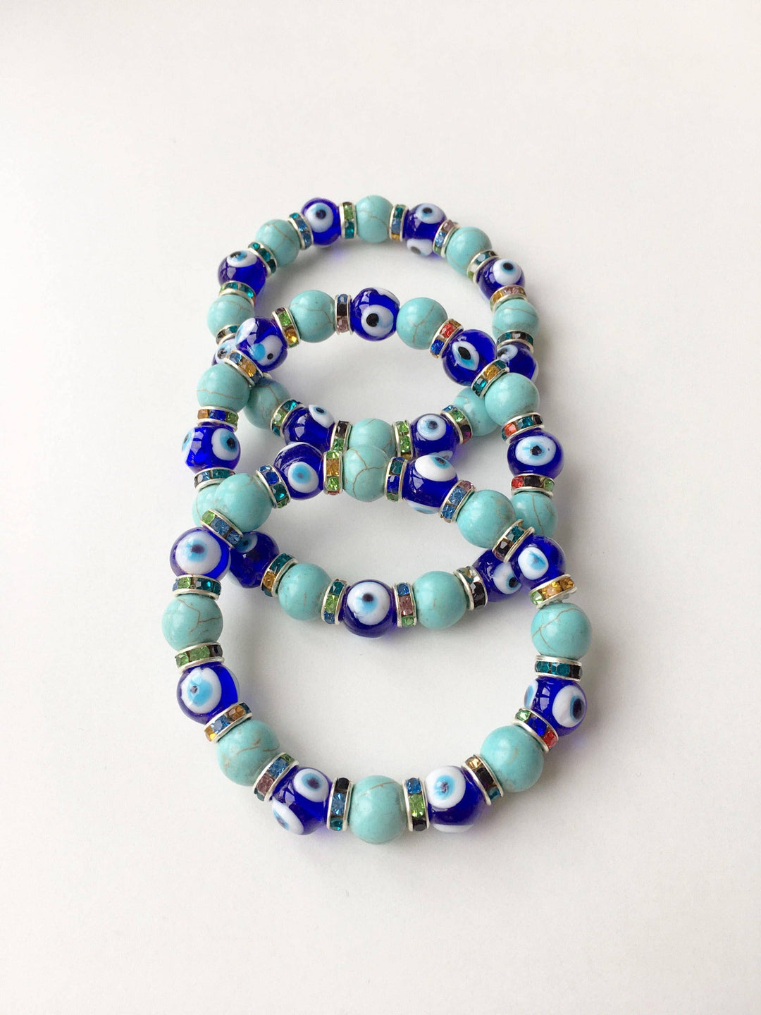 Blue Evil Eye Glass Bead Stretch Bracelet