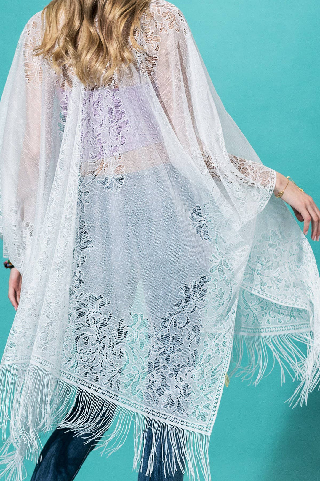Floral Lace Kimono With Tassel