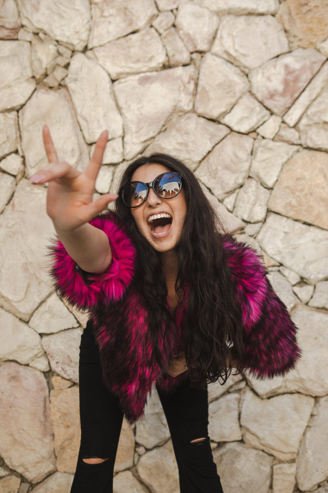 Planet Queen Faux Fur Jacket in Monster Pink