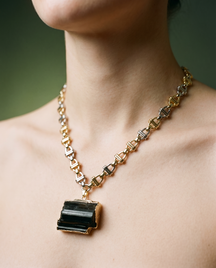 Raw Black Tourmaline Pendant Necklace · Protection Stone