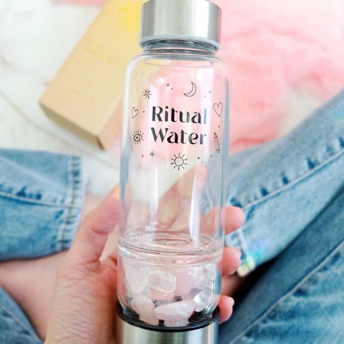 Crystal Water Bottle, Rose Quartz Moon Water Ritual Glass