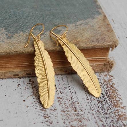 Feather earrings laying flat