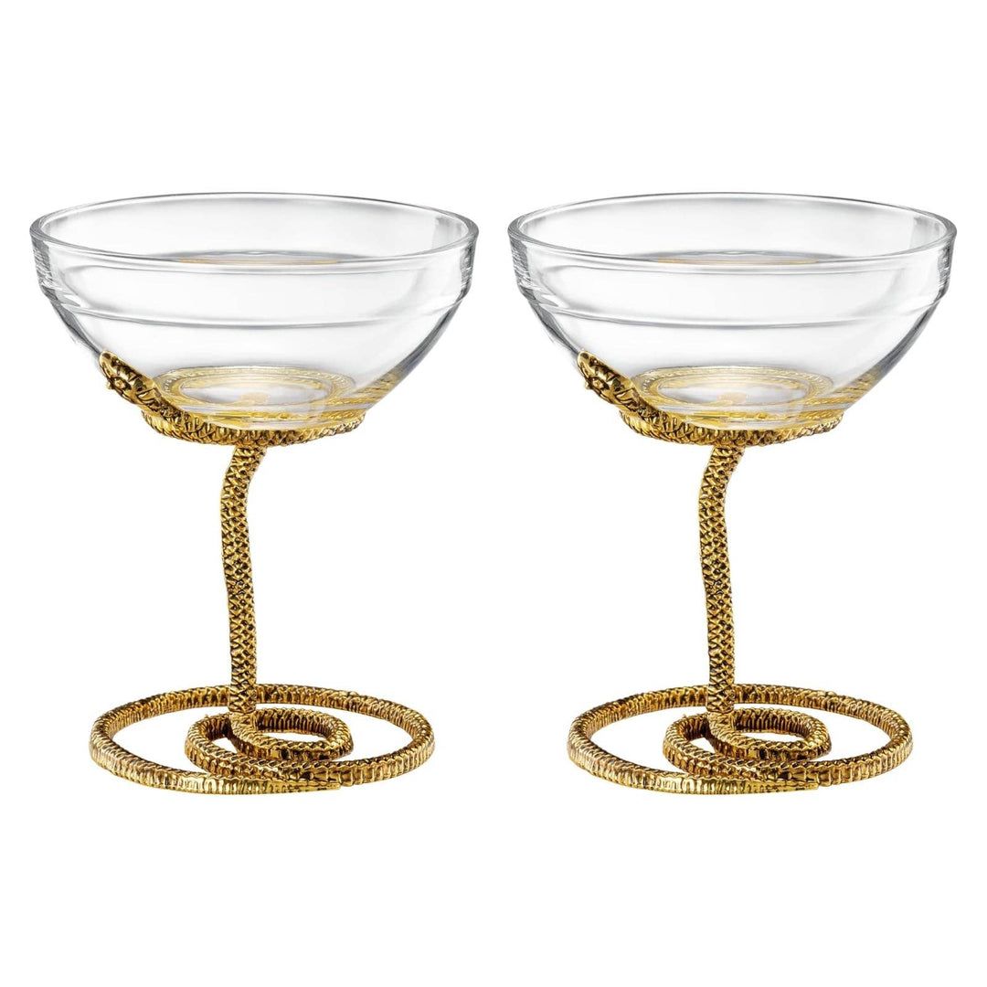 Snake Serpent Cocktail & Martini Glasses - 2 Set Gold Design