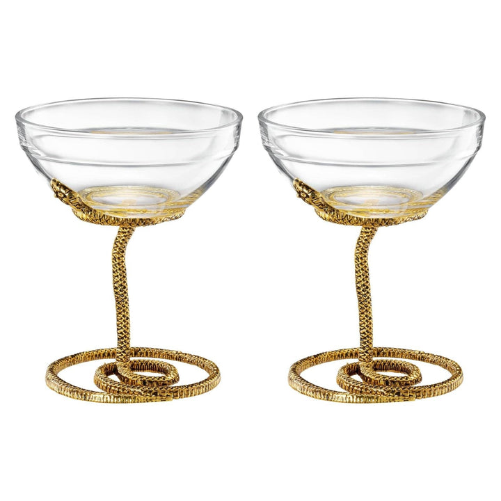 Snake Serpent Cocktail & Martini Glasses - 2 Set Gold Design