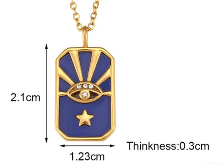 Evil Eye Blue Lapis Enamel Necklace 18K