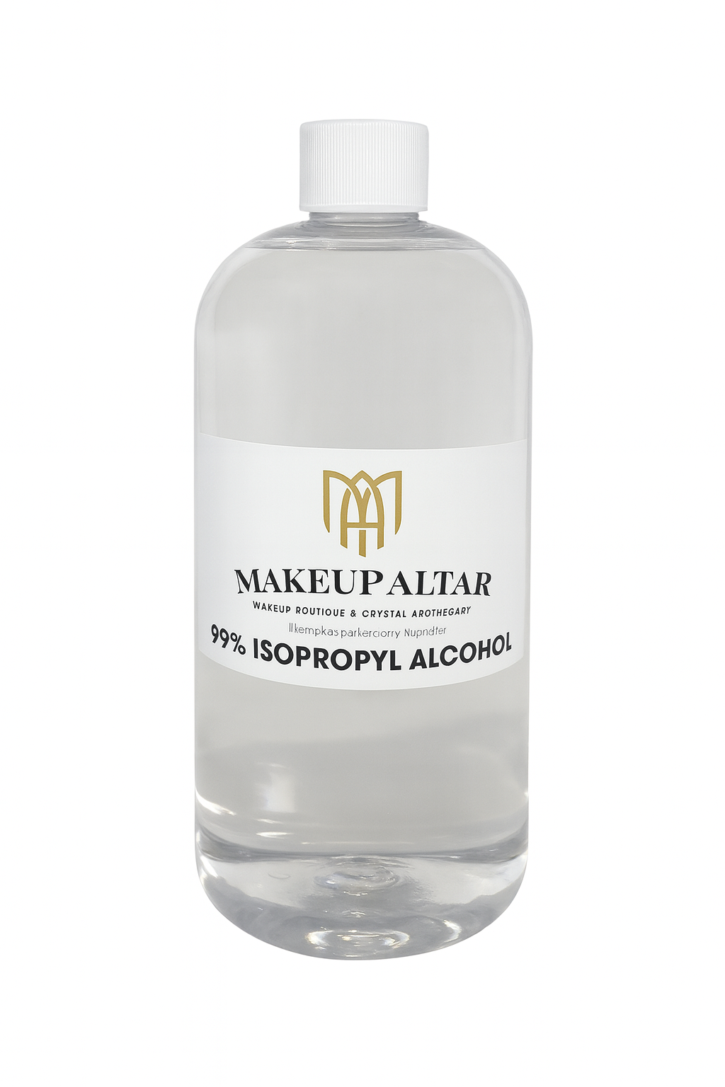 Bottle of Makeup Alter isopropyl alcohol on a white background