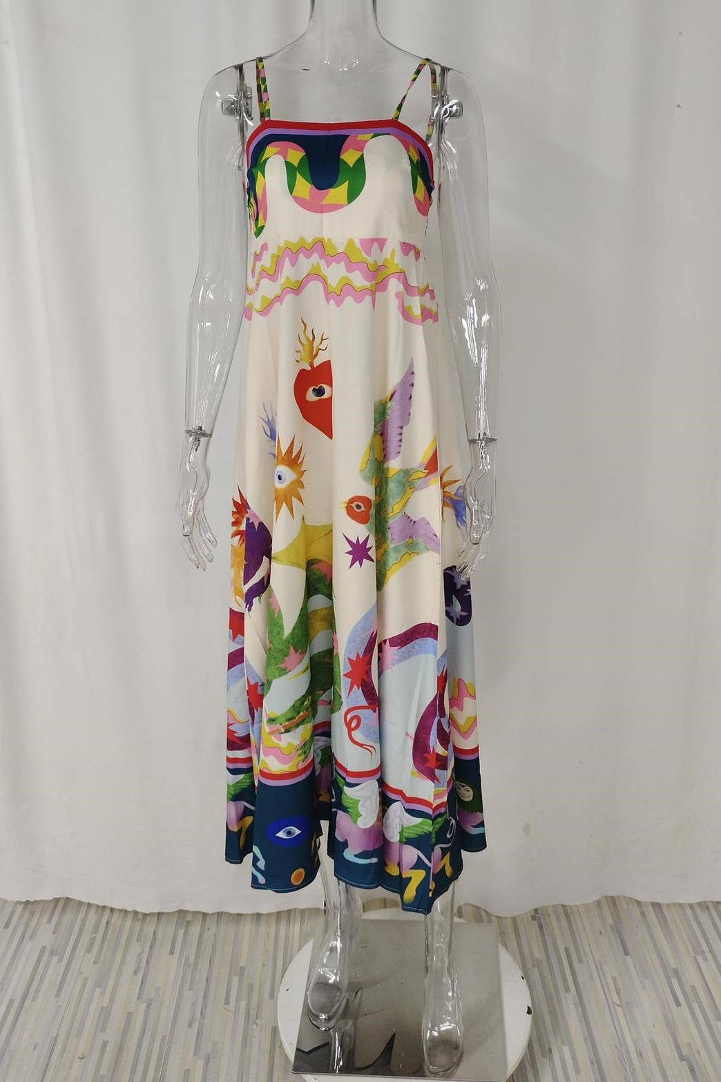 Wonderland print swing strap fairy midi dress