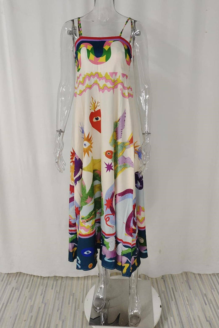 Wonderland print swing strap fairy midi dress