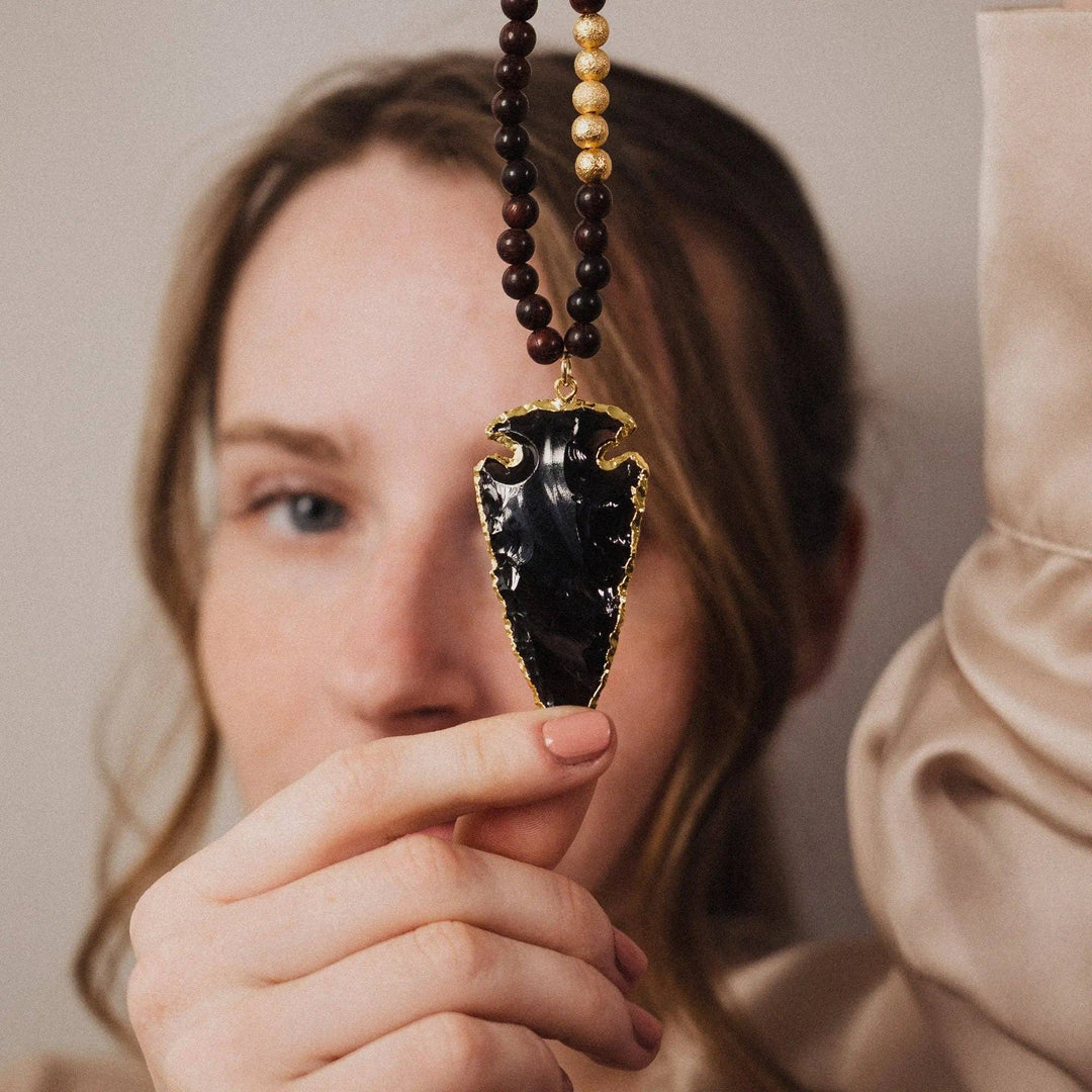 Collar de Obsidiana Negra con Colgante de Punta de Flecha| Obsidian Arrowhead