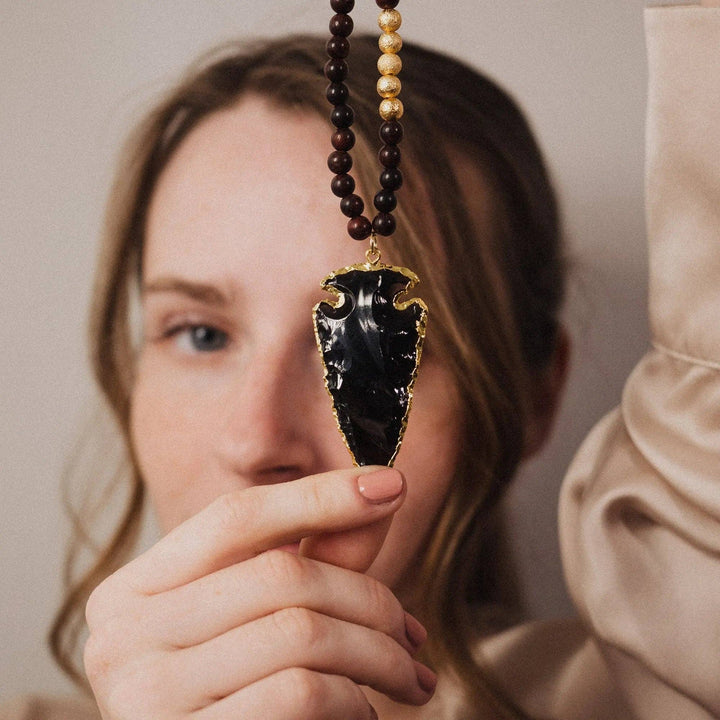 Collar de Obsidiana Negra con Colgante de Punta de Flecha| Obsidian Arrowhead