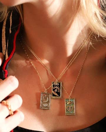 The Magician Enamel Tarot Card Necklace 18K with rhinestones