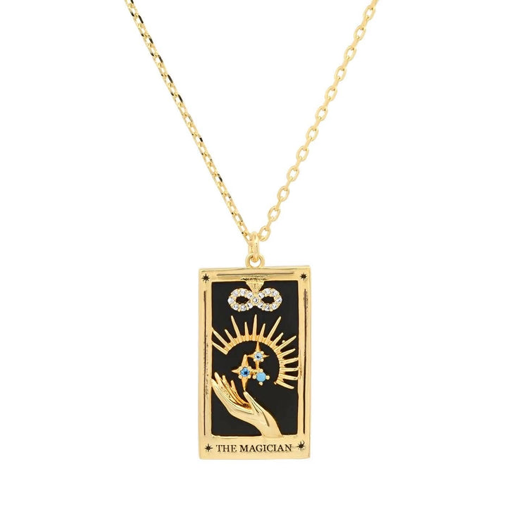 The Magician Enamel Tarot Card Necklace 18K with rhinestones