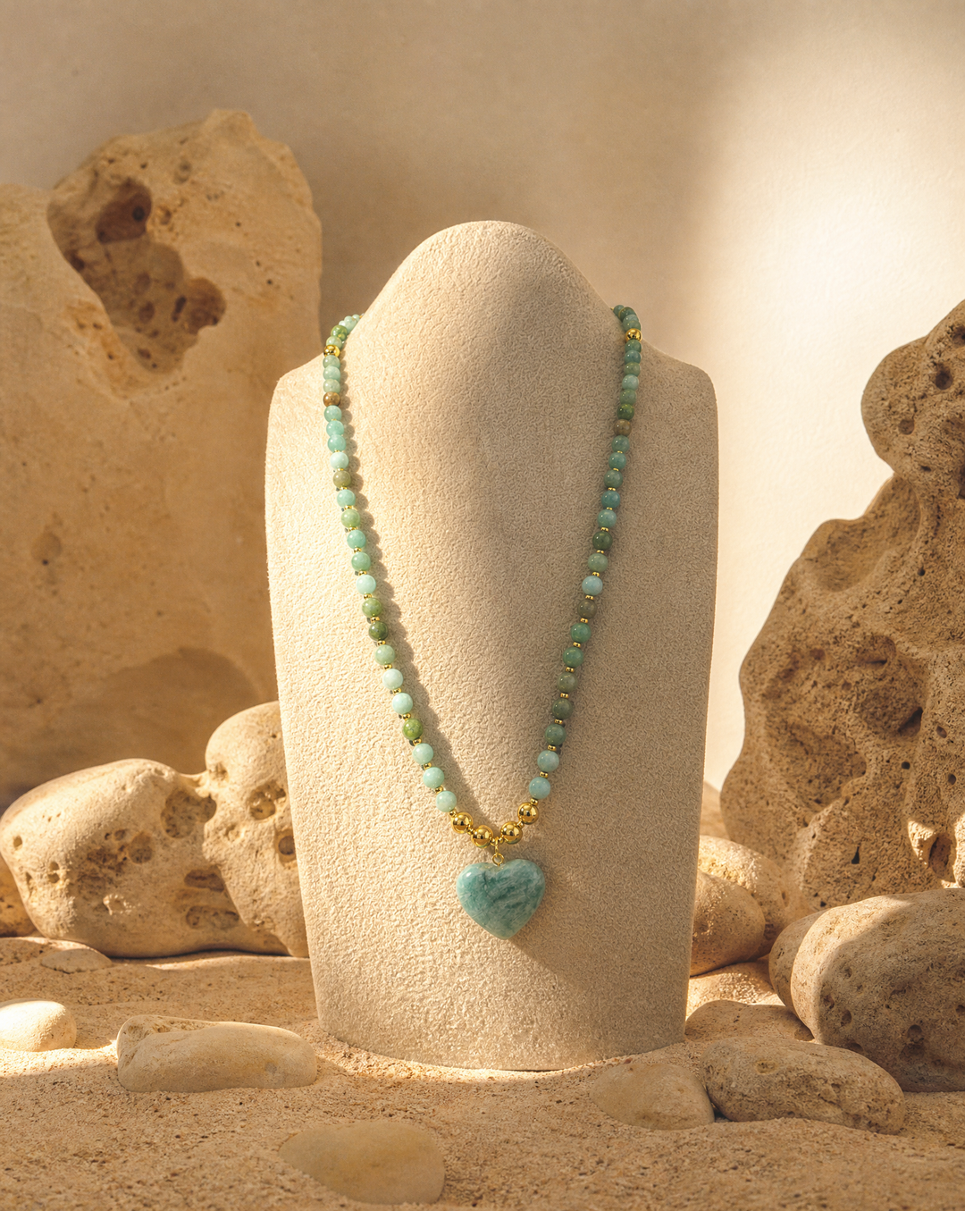 Amazonite Beaded Necklace | Handmade Boho Heart Necklace
