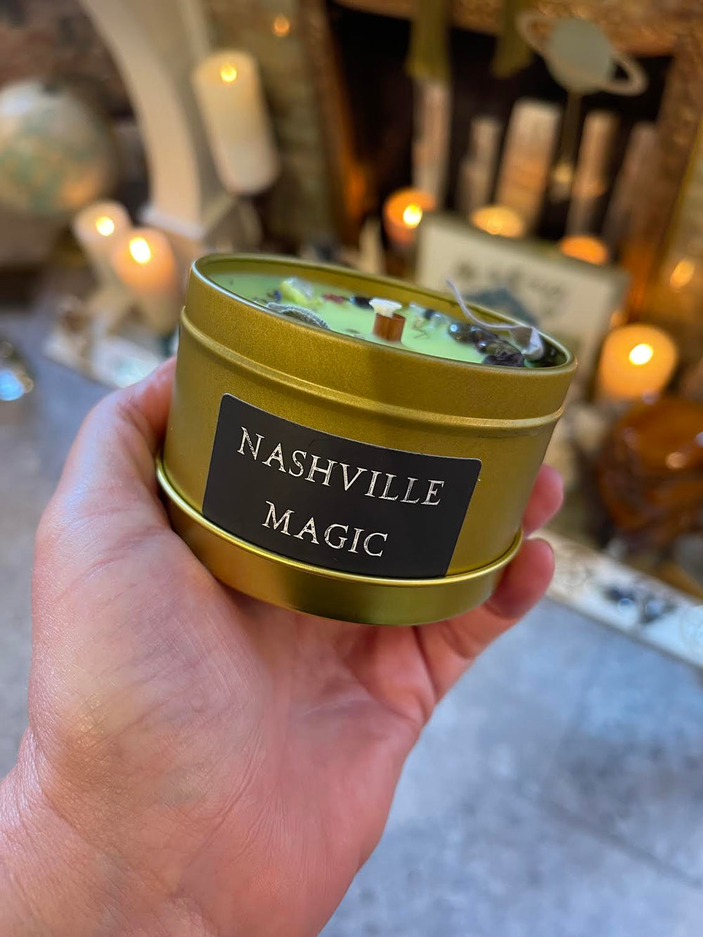 This is the front of the Nashville Magic candle